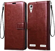 Coverblack Dual Protection Artificial Leather,Rubber Flip Cover For Lenovo A6000PlusP0Sb004BinVintage Brown-thumb1