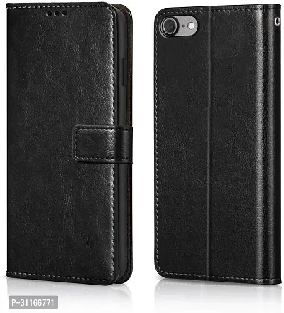 Classy Dual Protection Artificial Leather,Rubber Flip Cover For Apple Iphone 7 PlusSterry Black-thumb0