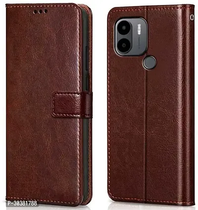 Coverblack Hybrid Tpu Artificial Leather,Silicon Flip Cover For Poco C51 Mzb0DxkinBrown-thumb0