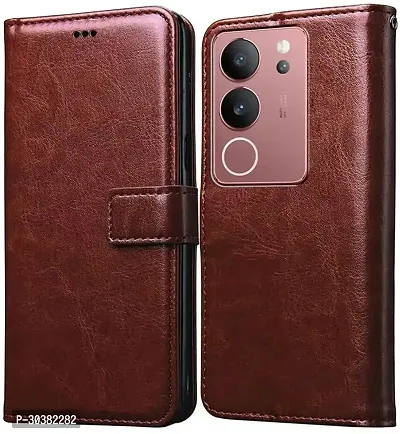 Coverblack Matte Finish Artificial Leather,Silicon Flip Cover For Vivo V2251 , Vivo_V29 Pro 5GVintage Brown