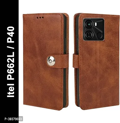 Coverblack Magnetic Case Artificial Leather,Silicon Flip Cover For Itel P662L , Itel_ P40Vintage Brown-thumb0