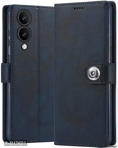 Classy Grip Case Artificial Leather,Rubber Flip Cover For Vivo Y28 5GBlue-thumb0