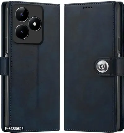 Coverblack Magnetic Case Artificial Leather,Silicon Flip Cover For Realme Rmx3830 , Realme_C51Navy Blue