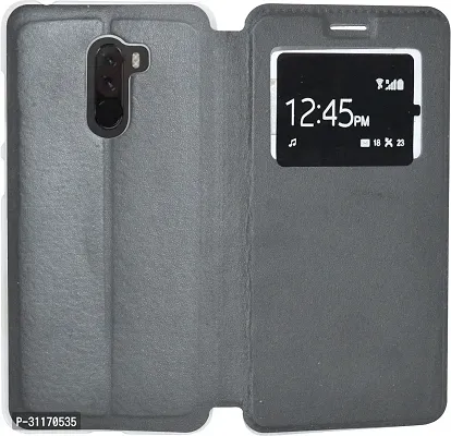 Classy Dual Protection Artificial Leather,Plastic Flip Cover For Poco F1 By XiaomiBlack-thumb0