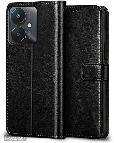 Coverblack Matte Finish Artificial Leather,Rubber Flip Cover For Poco M6 5GGravity Black-thumb0