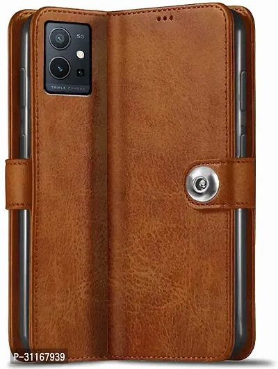 Classy Magnetic Case Artificial Leather,Silicon Flip Cover For Vivo Y75 5GExecutive Brown-thumb0