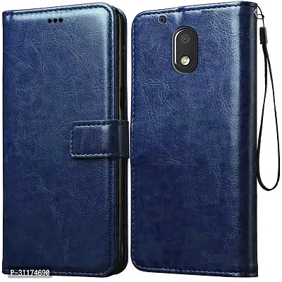 Classy Grip Case Artificial Leather,Rubber Flip Cover For Moto G Play (4Th Gen)Navy Blue-thumb2