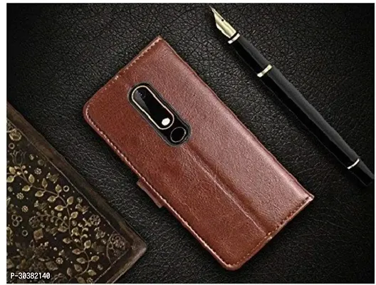 Coverblack Dual Protection Artificial Leather,Rubber Flip Cover For Lenovo A6000PlusP0Sb004BinVintage Brown-thumb5