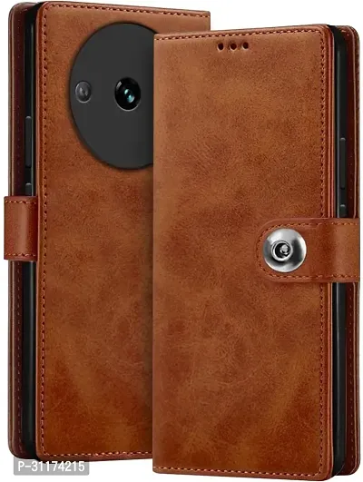 Classy Magnetic Case Artificial Leather,Rubber Flip Cover For Redmi A3 2024 ModelTan Brown-thumb0