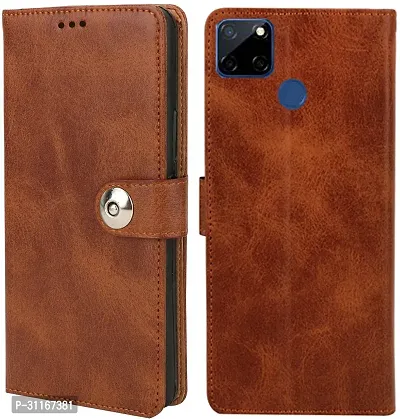 Classy Magnetic Case Artificial Leather,Rubber Flip Cover For Realme C25SExecutive Brown-thumb0