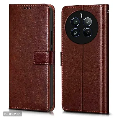 Coverblack Leather Finish Imported Tpu Wallet Stand Magnetic Closure Flip Cover For Realme Narzo 70 Pro 5G Tan Brown-thumb0