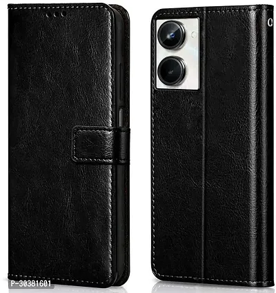 Coverblack Matte Finish Artificial Leather,Silicon Flip Cover For Realme Rmx3630 , Realme_10Vintage Starry Black-thumb0