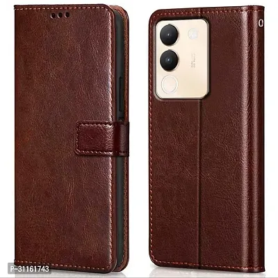 Coverblack Matte Finish Artificial Leather,Silicon Flip Cover For Vivo V2307 , Vivo_Y200 5GVintage Brown-thumb0