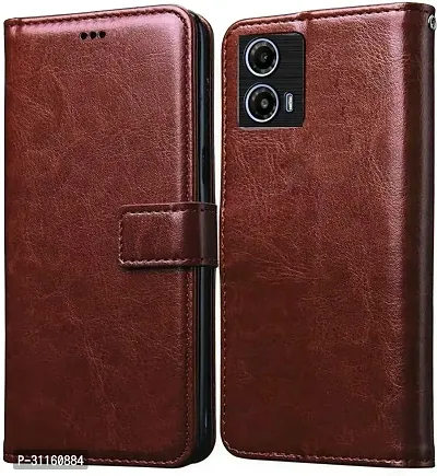 Coverblack Hybrid Tpu Artificial Leather,Silicon Flip Cover For Motorola Moto G34 5GVintage Brown-thumb0