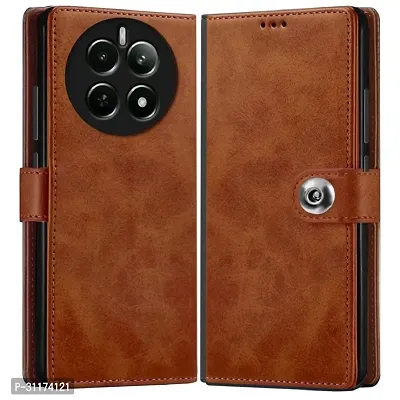 Classy Realme 12Pro 5GRmx3842 Flip Cover Full Protection Imported Tpu Wallet Button Magnetic Book Leather Flip Cover For Realme 12 Pro 5G Tan Brown-thumb0