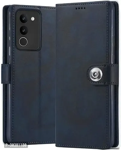 Coverblack Shock Proof Artificial Leather,Rubber Flip Cover For Vivo Y200 5GBlue-thumb2