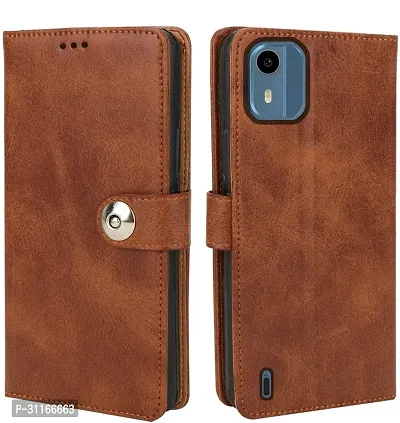 Classy Magnetic Case Artificial Leather,Silicon Flip Cover For Nokia C12 Android 12Vintage Brown-thumb0