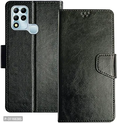 Classy Shock Proof Artificial Leather Flip Cover For Infinix Hot 12Black-thumb0