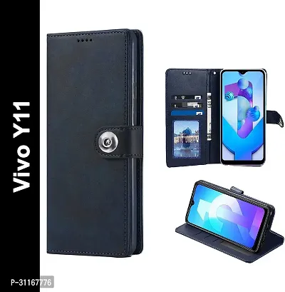 Classy Magnetic Case Artificial Leather,Silicon Flip Cover For Vivo 1906 , Y11Navy Blue-thumb0