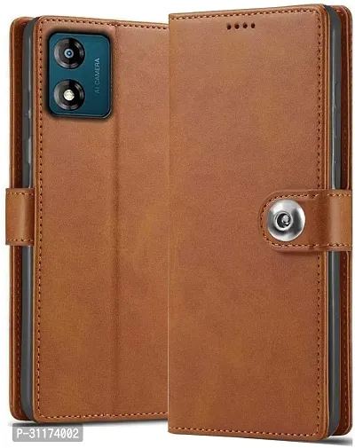 Classy Magnetic Case Artificial Leather,Rubber Flip Cover For Motorola G04Tan Brown-thumb0