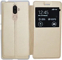 Classy Matte Finish Artificial Leather,Plastic Flip Cover For Lenovo K8 NotePumpkin Golden-thumb1