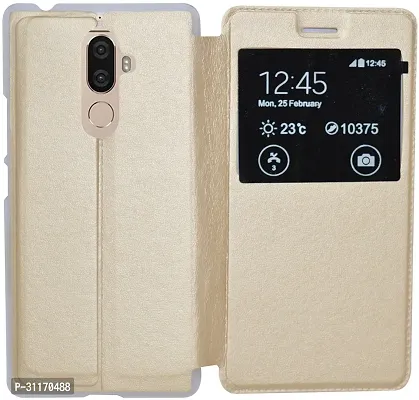 Classy Matte Finish Artificial Leather,Plastic Flip Cover For Lenovo K8 NotePumpkin Golden-thumb2