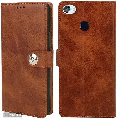 Coverblack Shock Proof Artificial Leather Flip Cover For Vivo 1802 , Y83Brown-thumb0