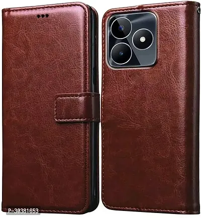 Coverblack Magnetic Case Artificial Leather,Rubber Flip Cover For Realme C51Executive Brown-thumb0