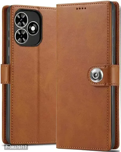 Coverblack Dual Protection Artificial Leather,Rubber Flip Cover For Itel A70Tan Brown-thumb0