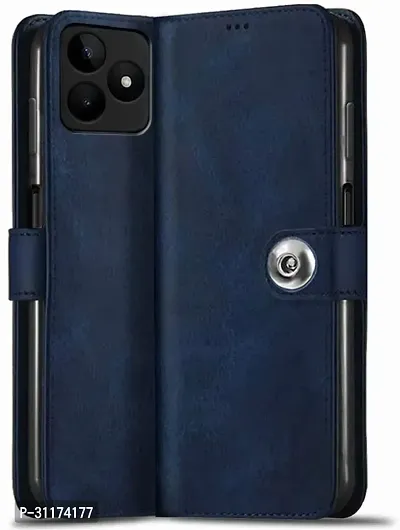 Classy Matte Finish Artificial Leather,Silicon Flip Cover For Realme Rmx3762 , Realme_C53Navy Blue-thumb0