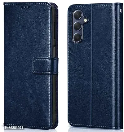 Coverblack Hard Case Artificial Leather,Rubber Flip Cover For Samsung Galaxy F34 5GNavy Blue-thumb0