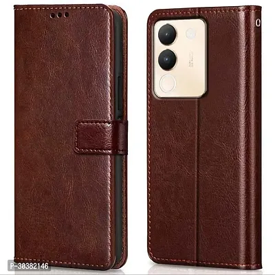 Coverblack Cases With Holder Artificial Leather,Rubber Flip Cover For Vivo Y200 5GExecutive Brown-thumb0