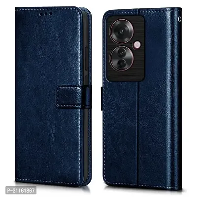 Coverblack Leather Finish Imported Tpu Wallet Stand Magnetic Closure Flip Cover For Oppo F25 Pro 5G Navy Blue-thumb0