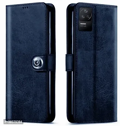 Coverblack Shock Proof Artificial Leather Flip Cover For Mi Poco F4 5GBlue-thumb0