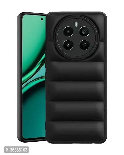 Coverblack Matte Soft Case | Liquid Silicon Puff Case Back Cover For Realme 12Pro+ 5GRmx3840Black-thumb0