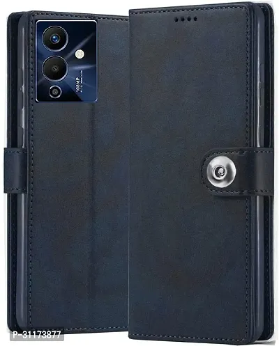 Classy Magnetic Case Artificial Leather,Rubber Flip Cover For Infinix Note 12 Pro 5GBlue-thumb0