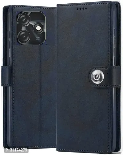 Classy Dual Protection Artificial Leather,Rubber Flip Cover For Tecno Spark 10CBlue-thumb0