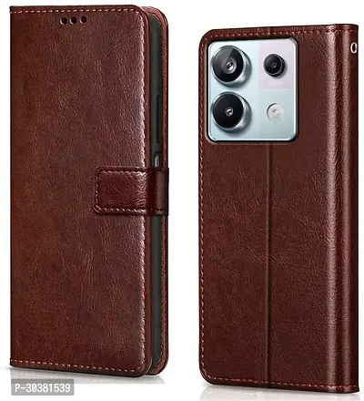 Coverblack Magnetic Case Artificial Leather,Rubber Flip Cover For Poco X6 5GTan Brown