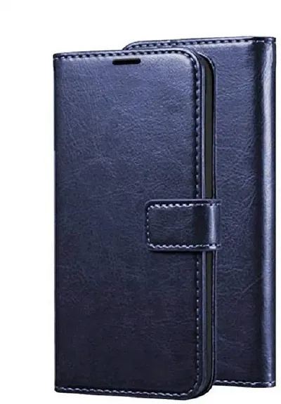 ClickCase Vintage Series Faux Leather Wallet Flip Case Kick Stand with Magnetic Closure Flip Cover for Samsung Galaxy J7 2015 & J7 NXT (Navy Blue)