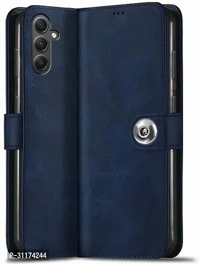 Classy Magnetic Case Artificial Leather,Silicon Flip Cover For Samsung A34 5G Sma346ENavy Blue-thumb0