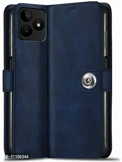 Classy Grip Case Artificial Leather,Rubber Flip Cover For Realme Narzo N53Blue-thumb0