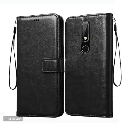 Classy Dual Protection Artificial Leather,Rubber Flip Cover For Nokia 2.4Venom Black-thumb0