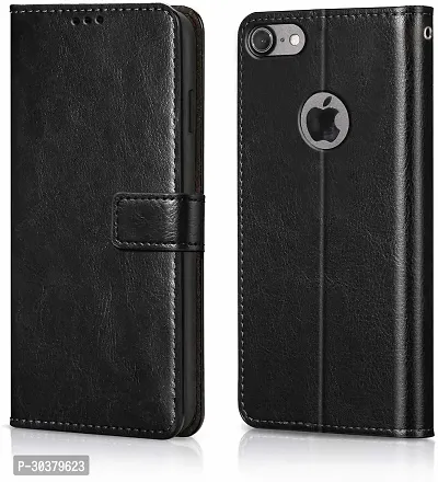 Coverblack Dual Protection Artificial Leather,Rubber Flip Cover For Apple Iphone 8 PlusSterry Black