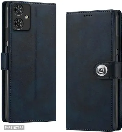 Classy Flexible Artificial Leather,Rubber Flip Cover For Motorola G54 5GBlue-thumb0