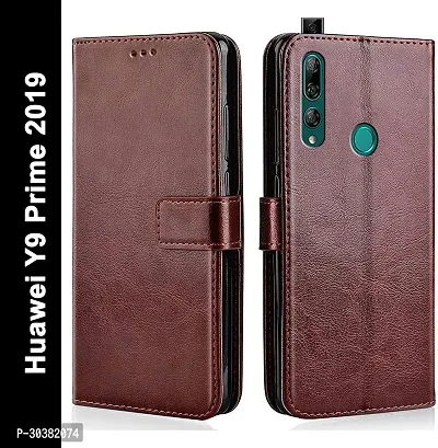 Coverblack Magnetic Case Artificial Leather,Rubber Flip Cover For Huawei Y9 Prime 2019Executive Brown-thumb0