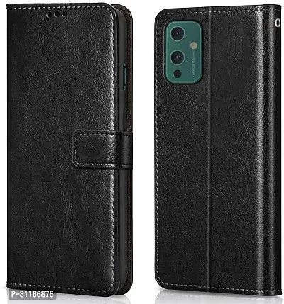 Classy Dual Protection Artificial Leather,Silicon Flip Cover For Oneplus Le2111 , 1+ 9 5GVintage Starry Black-thumb2