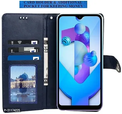 Classy Hybrid Tpu Artificial Leather,Silicon Flip Cover For Reno 8T 5GCph2505Navy Blue-thumb4