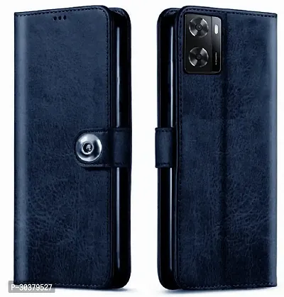 Coverblack Dual Protection Artificial Leather,Silicon Flip Cover For Oppo Cph2385 , Oppo A77Navy Blue-thumb2