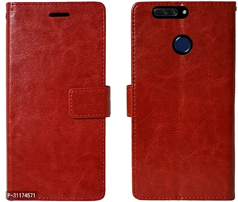 Classy Dual Protection Artificial Leather,Rubber Flip Cover For Honor 8 ProCrimson Red-thumb0