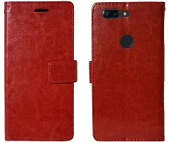 Coverblack Dual Protection Artificial Leather,Rubber Flip Cover For Oneplus A5010 , One+ 5TVintage Red-thumb1